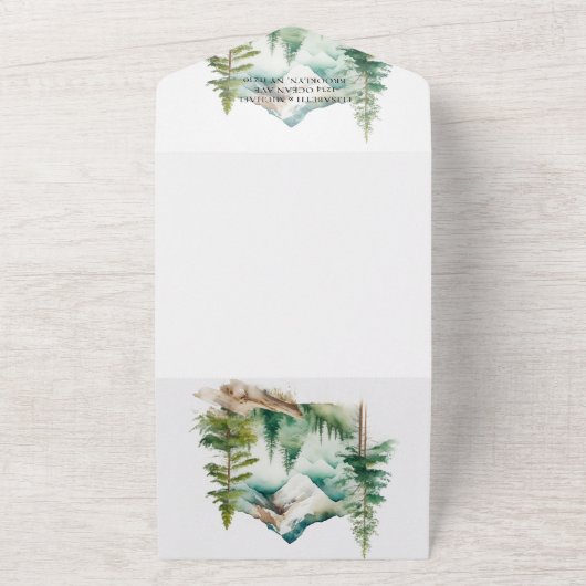 Hochzeitskode für Freilandbäume und Pinienbäume All In One Einladung (Außenbereich)