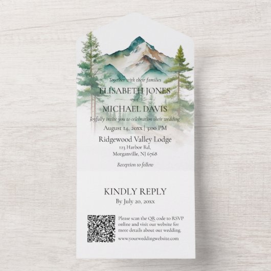 Hochzeitskode für Freilandbäume und Pinienbäume All In One Einladung (Innen Boden)