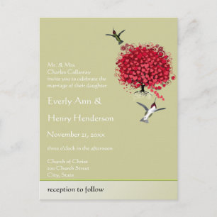 Hochzeitskolibri-Liebesvögel roter Herzblattbaum Postkarte