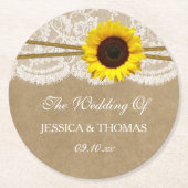 Hochzeitskollektion für Kraft, Spitzen und Sonnenb Runder Pappuntersetzer (Vorderseite)