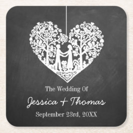 Hochzeitskollektion mit Hangherz Rechteckiger Pappuntersetzer