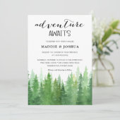 Hochzeitskollektion Wasserfarbener Pinienwald Einladung (Stehend Vorderseite)