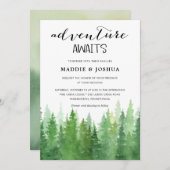 Hochzeitskollektion Wasserfarbener Pinienwald Einladung (Vorne/Hinten)