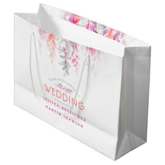 Hochzeitskorallenorange Rosa Blume Danke Große Geschenktüte (Vorderseite Schrägansicht)