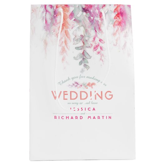 Hochzeitskorallenrosa Blume Dankeschön Geschenktas Mittlere Geschenktüte (Vorderseite)