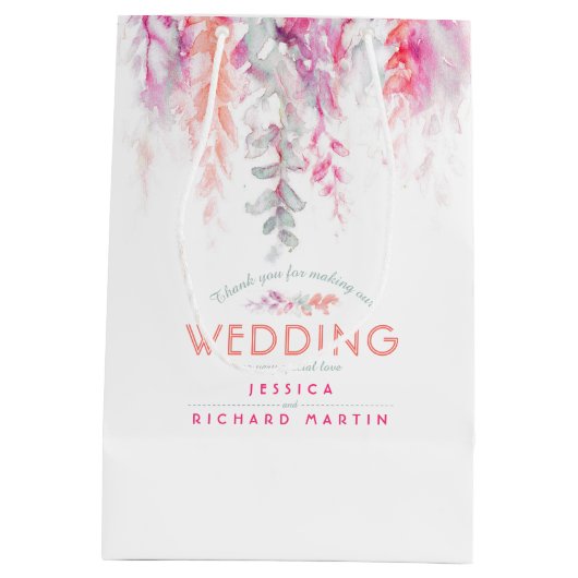 Hochzeitskorallenrosa Blume Dankeschön Geschenktas Mittlere Geschenktüte (Rückseite)