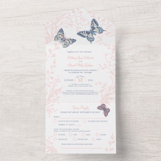 Hochzeitskorallenschmetterlinge Wirbel essen UAWG All In One Einladung (Innen)