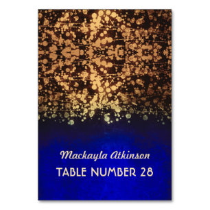 Hochzeitskorb-Karten Streichellichter Gold und Bla Tischnummer