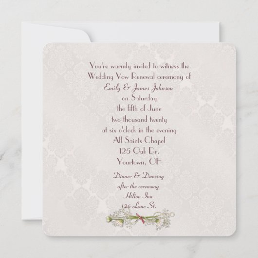 Hochzeitskranz auf der Damaskus-Vow-Erneuerung Einladung (Rückseite)