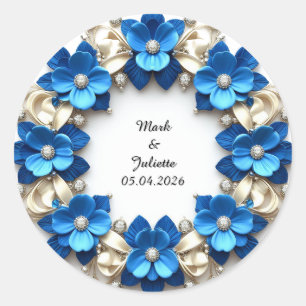 Hochzeitskranz der funkelnden Blauen Blumen Runder Aufkleber