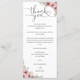 Hochzeitskript Floralbedankt sich bei Ihrer Platzk Menükarte