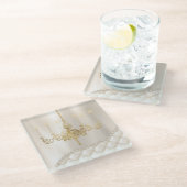 Hochzeitskronleuchter beleuchten Elfenbeinperlen G Glasuntersetzer (Schrägansicht)