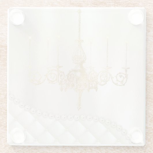 Hochzeitskronleuchter beleuchten Elfenbeinperlen G Glasuntersetzer (Rückseite)