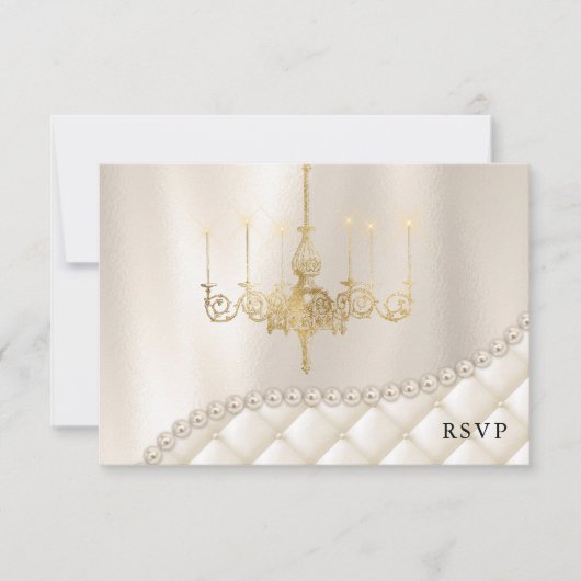 Hochzeitskronleuchter RSVP Card Lighting Ivory Pea Einladung (Vorderseite)