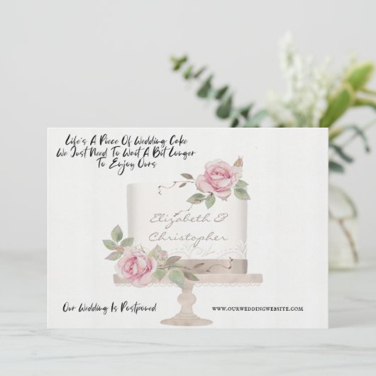 Hochzeitskuchen Funny Change of Plans verschoben Ankündigung (Stehend Vorderseite)