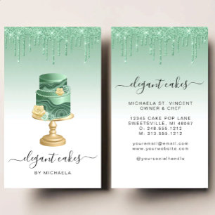 Hochzeitskuchen Glitter-Drip Mintgrüne Bäckerei Visitenkarte