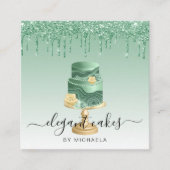 Hochzeitskuchen Glitzer Tropfen Minze Grüne Bäcker Quadratische Visitenkarte (Vorderseite)