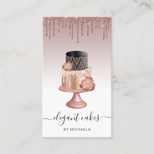 Hochzeitskuchen Glitzer Tropfen Rose Gold Bäckerei Visitenkarte (Vorderseite)
