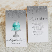 Hochzeitskuchen Glitzer Tropfen Silver Turquoise B Visitenkarte