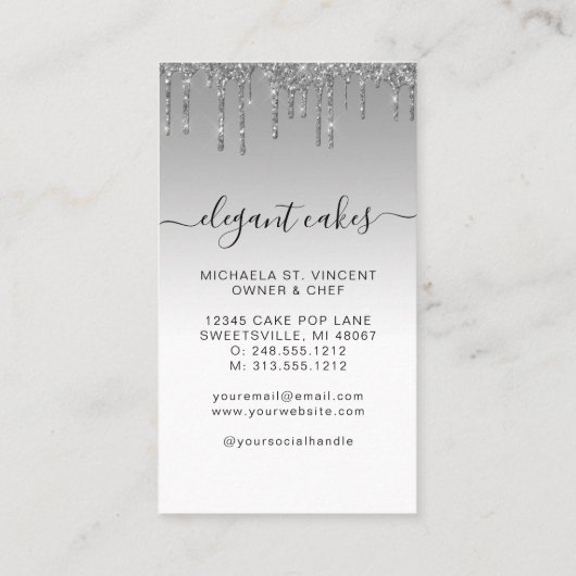 Hochzeitskuchen Glitzer Tropfen Silver Turquoise B Visitenkarte (Rückseite)