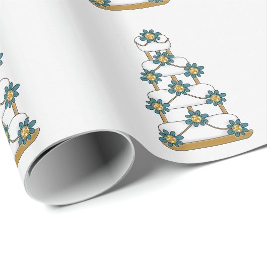Hochzeitskuchen in Aquamarin und Gold auf Weiß Geschenkpapier (Rolleneckpunkt)