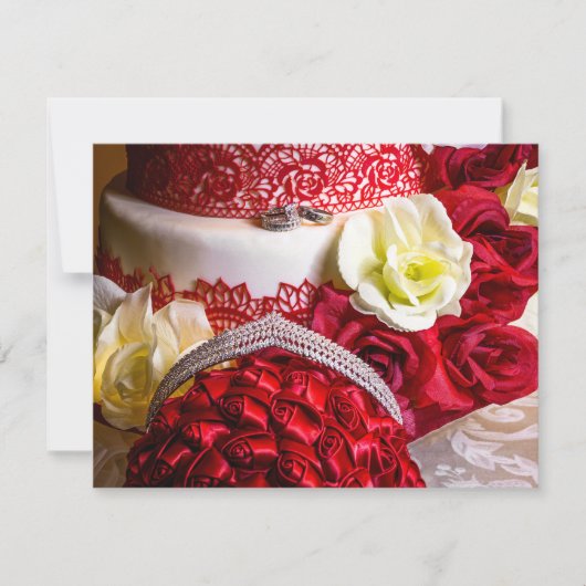 Hochzeitskuchen mit Bouquet & Rings Einladung (Vorderseite)
