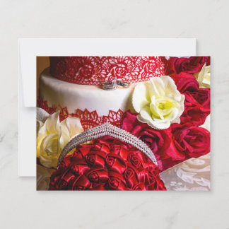 Hochzeitskuchen mit Bouquet & Rings Einladung