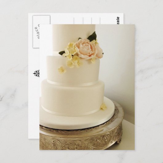 Hochzeitskuchen mit Kaskade aus Zuckerhut, Blume Postkarte (Vorne/Hinten)
