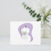 Hochzeitskuchen mit Lavendel Hintergrund und grüne Postkarte (Stehend Vorderseite)