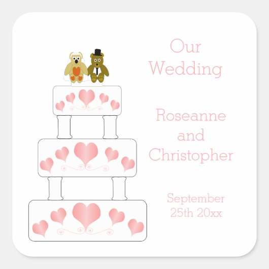 Hochzeitskuchen Quadratischer Aufkleber (Vorderseite)