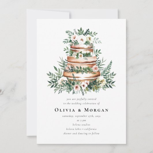 Hochzeitskuchen Romantischer Script QR Code Hochze Einladung (Vorderseite)