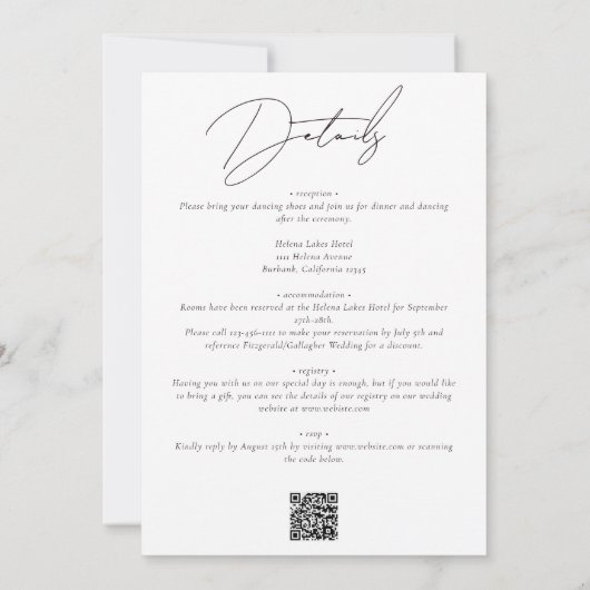 Hochzeitskuchen Romantischer Script QR Code Hochze Einladung (Rückseite)