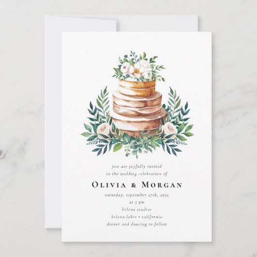 Hochzeitskuchen Romantischer Script QR Code Hochze Einladung (Vorderseite)