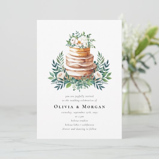 Hochzeitskuchen Romantischer Script QR Code Hochze Einladung (Stehend Vorderseite)