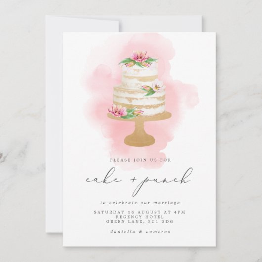 Hochzeitskuchen und Empfang Wasserfarbe Einladung (Vorderseite)