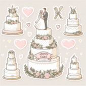 Hochzeitskuchenabbildungen in Aufkleber, nach Maß Aufkleber (Vorderseite)