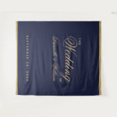 Hochzeitskugel mit blauem Gold-Script Wandteppich (Vorderseite (Horizontal))