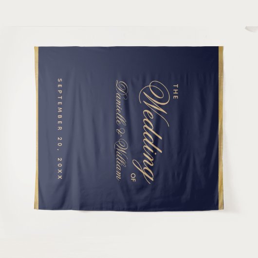 Hochzeitskugel mit blauem Gold-Script Wandteppich (Vorderseite (Horizontal))