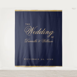 Hochzeitskugel mit blauem Gold-Script Wandteppich