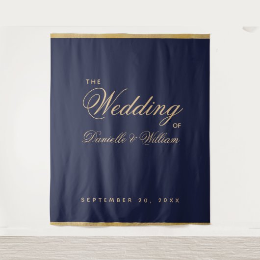 Hochzeitskugel mit blauem Gold-Script Wandteppich (Vorderseite)
