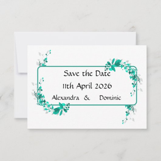 Hochzeitskunde in aquamarin und Aqua mit Kaskaden Save The Date (Vorderseite)