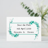 Hochzeitskunde in aquamarin und Aqua mit Kaskaden Save The Date (Stehend Vorderseite)