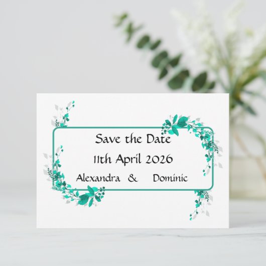 Hochzeitskunde in aquamarin und Aqua mit Kaskaden Save The Date (Stehend Vorderseite)