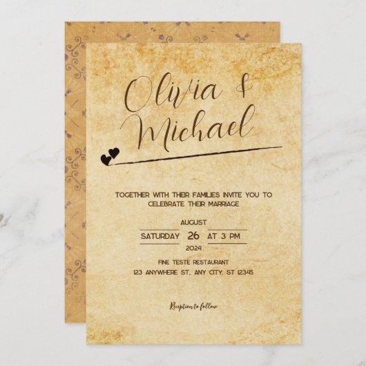 Hochzeitskunst für Vintages Papier Einladung (Vorne/Hinten)