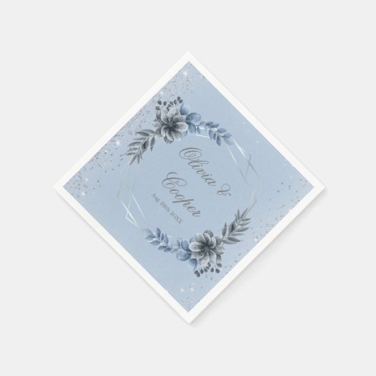 Hochzeitskunst in Blau und Silver Geometric Floral Serviette (Ecke)