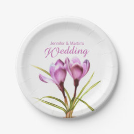 Hochzeitskunst mit lila Krokus, Papierplatte genan Pappteller