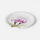 Hochzeitskunst mit lila Krokus, Papierplatte genan Pappteller (Schrägansicht)