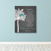 Hochzeitskunstbaum mit Vogelprint Korinthians 13:4 Leinwanddruck (Insitu (Holzboden))