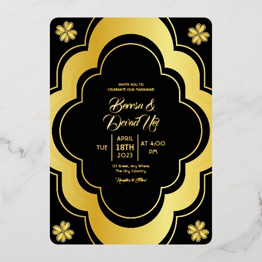 Hochzeitskunstkarte und klassische Gold Foil Desig Folieneinladung (Vorderseite)