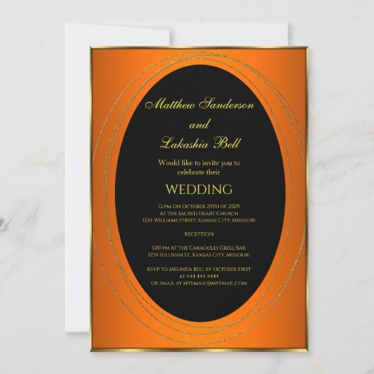 Hochzeitskupfer Orangengold Schwarz Elegant Modern Einladung (Vorderseite)
